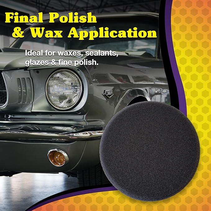 Wizards 12 DA Gray Wax and Finishing Pad - ‎12mm DA Polisher Gray Foam Finishing Pad for Waxing and Finishing - with Velcro Attachment - Auto Detailing Supplies for Beginners ‎- 3 1/4" x 1"