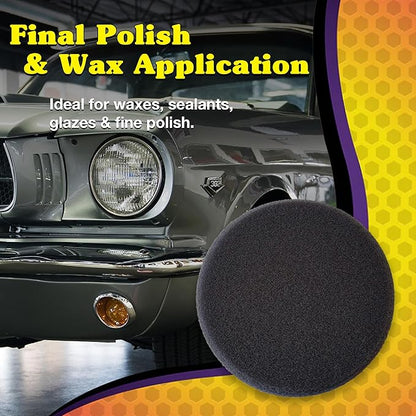Wizards 12 DA Gray Wax and Finishing Pad - ‎12mm DA Polisher Gray Foam Finishing Pad for Waxing and Finishing - with Velcro Attachment - Auto Detailing Supplies for Beginners ‎- 3 1/4" x 1"