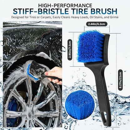 Eomarce Tire Brushes for Cleaning Tires, Car Wheel Brushes for Cleaning Wheels, Rim Cleaner Brush for Car Detailing, Premium Wheel Cleaner Brush Kit Safe for Cars, Trucks, SUVs, RVs, Motorcycles