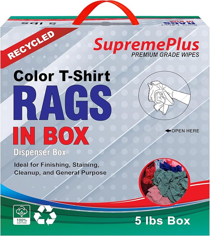 Recycled Color Knit Cleaning Rags (600 lbs. Pallet 120x5 lbs. Compressed Box) – Shop Cloths Bulk for Workshops, Mechanics, Painters, and Home Use, Multipurpose Cotton T-Shirt Rags