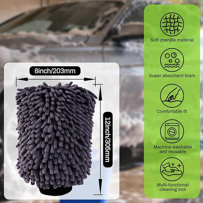 SZTCECDM 4Pack Scratch-Free Car Wash Mitt with Elastic Wrist Cuff & Waterproof Lining, High-Density Microfiber Mitt for Car Detailing, Protects Hands & Paint,Household Cleaning Glove Set(Grey)