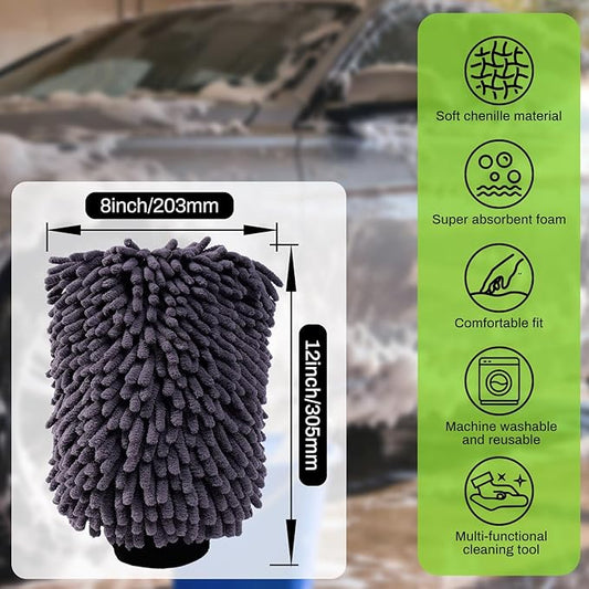 SZTCECDM 4Pack Scratch-Free Car Wash Mitt with Elastic Wrist Cuff & Waterproof Lining, High-Density Microfiber Mitt for Car Detailing, Protects Hands & Paint,Household Cleaning Glove Set(Grey)