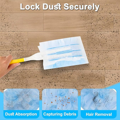 Duster Refill for Cleaning with 2 Handles, Heavy Duty Disposable Duster Kit Unscented Replacement Head Dust Removal Brush for Electronics, Furniture, Blinds, Ceiling Fans, Walls (80pack)