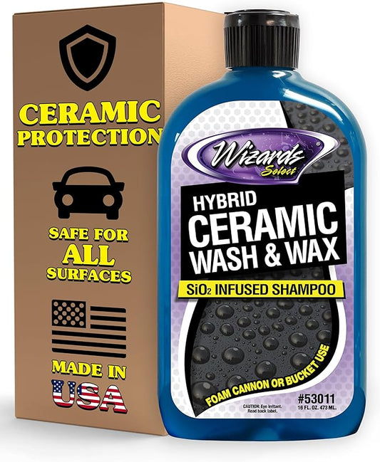 Wizards Hybrid Ceramic Car Wash and Wax Wash Si02 Infused Shampoo - Cleans, Coats & Protects Car Wash Liquid for Mechanics & Car Enthusiasts