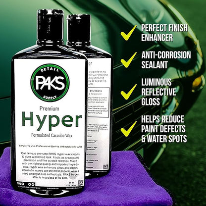 Paks Hyper Carnauba Car Wax, Professional Grade Liquid Car Wax, UV Car Detailing and Paint Protection Liquid Carnauba Wax, 16 Oz Premium Finnish Liquid Wax for Cars Fine Scratch Remover for Vehicles