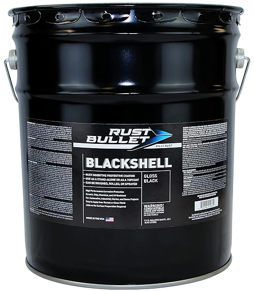 RUST BULLET BlackShell - Gloss Black - 5 Gallon - Corrosion Preventive Coating, UV Resistant Rust Proofing Paint, Long-Lasting Metal Protection