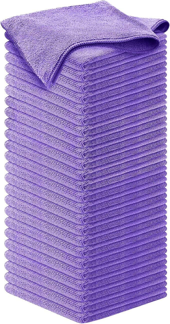 USANOOKS Microfiber Cleaning Cloth - 1200 Washes, Ultra Absorbent Towels Grip Root Weave Grime - 50pack - Purple