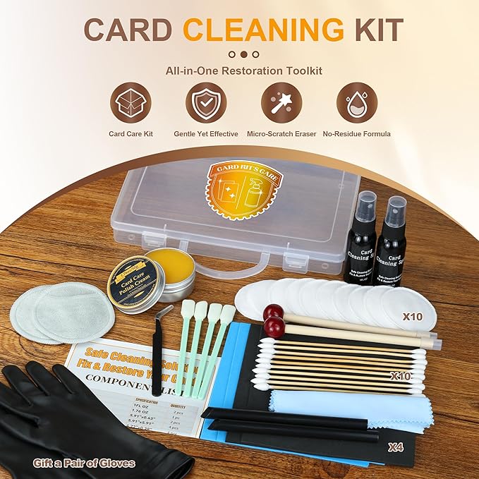 SFTPO Card Care Clean Kit, Card Cleaning and Polishing Restoration with Plastic Case, Trading Card Cleaning Box with Polishing Cream and Cleaning Spray, Suitable for PSA Rated Card Care