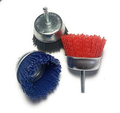 Signi 12 Pack Nylon Bristle Filament Abrasive Brush Drill Wheel and Cup Brush Set with 1/4 Inch Shank, Surface prep Remove Rust/Corrosion/Paint (2.5" Wheel, Straight Shank)