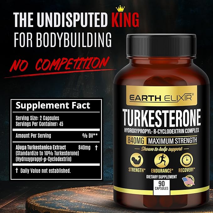 Turkesterone 840 mg – Natural Testosterone Support - 100% Pure Turkesterone Supplement for Men & Women - Ajuga Turkestanica Extract - Made in USA & 3rd Party Tested for Strength, Energy & Vitality