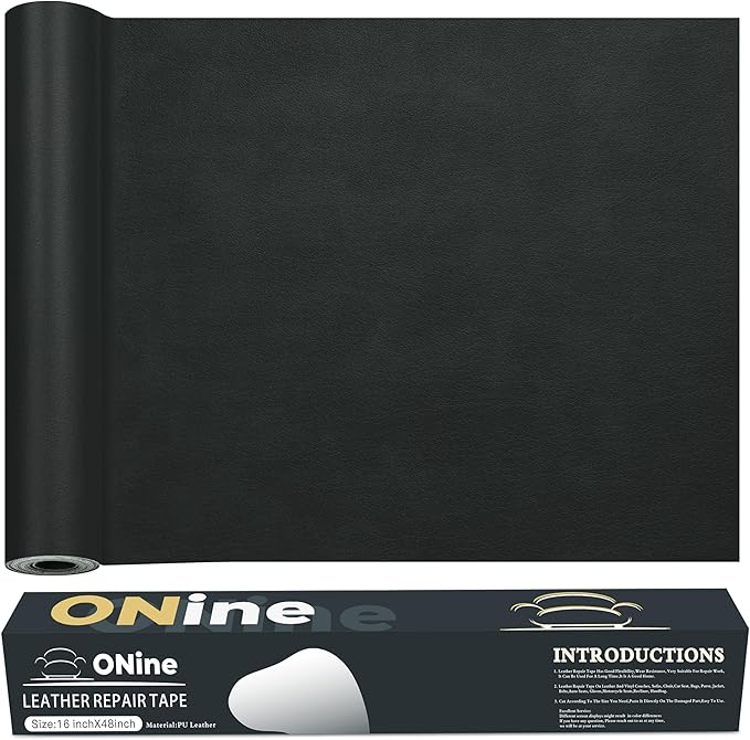 ONine Leather Repair Tape,Self Adhesive Leather Repair Patch,Leather Patches for Furniture,Sofa,Car Seats,Office Chair. Vinyl Repair Kit 16x48in(Dark Grey)