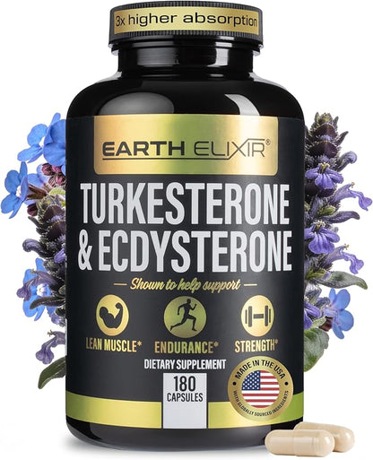 Turkesterone & Ecdysterone – Natural Testosterone Support, 2-in-1 High Potency Turkesterone Supplement for Men & Women with 95% Beta Ecdysterone - Made in USA & 3rd Party Tested - 180 Capsules