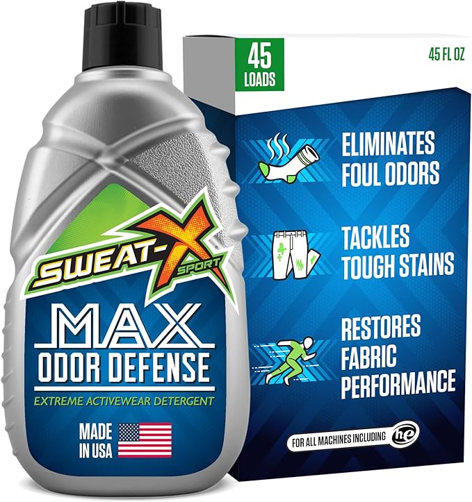 Sweat X Max Odor Defense Laundry Detergent – Remove the Worst Odors & Toughest Stains – High Performance Sports Wash for Training Gear & All Fabric Types – 45 Loads – 1 Pack