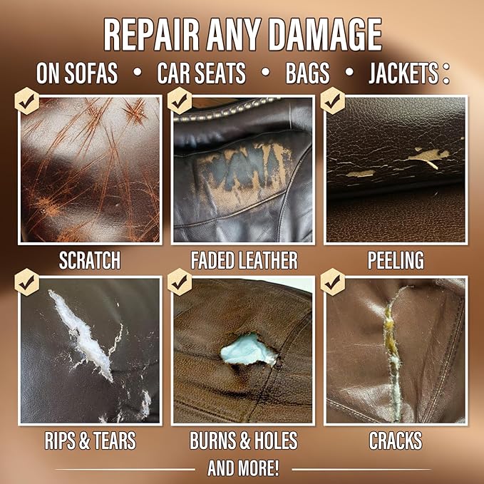 KIKYO Brown Leather Repair Kit, Faux Leather Chair & Couch Repair Kit for Furniture, Sofa, Purse, Belt, Super Easy Match Colors and Fix Scratches, Tears, Fade, Holes on PU, Genuine & Pleather