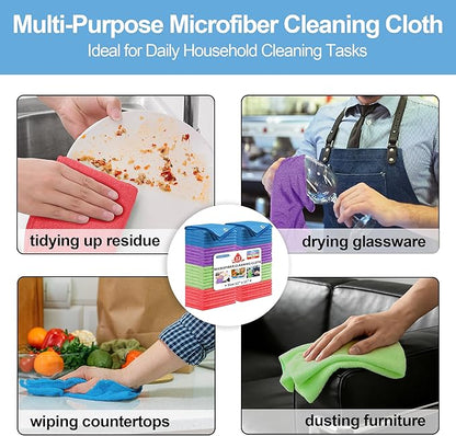 HOMERHYME Microfiber Cleaning Cloth, 52 Pack Cleaning Rags,12" X 11" Lint Free Dish Towels Wash Cloths, Reusable Microfiber Towels for Home and Kitchen Bathroom Apartment Cleaning Supplies, Assorted