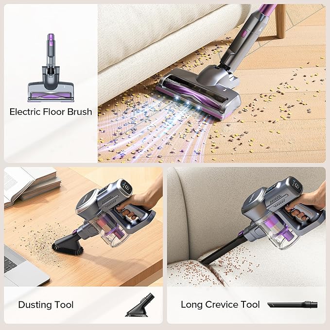 Lubluelu Upgraded 45kPa Cordless Vacuum Cleaner, Freestanding Stick Vacuum with Powerful Suction, Up to 50mins Runtime, Rechargeable and Portable Vacuum Cleaner for Pet Hair, Carpet, Hard Floor