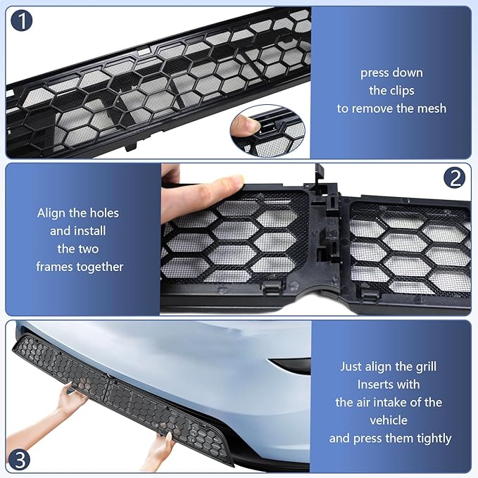 SHINELINERS Grille Mesh Insert for Tesla Model Y Juniper 2025 2026, Matte Black Front Air Vent Cover, Insect Protection(Only for Premium)