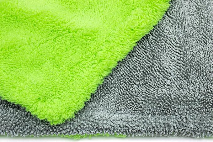 Autofiber Amphibian x L Dual Side Microfiber Car Drying Towel One Side Twist - 20 inch x 40 inch, Green/Gray