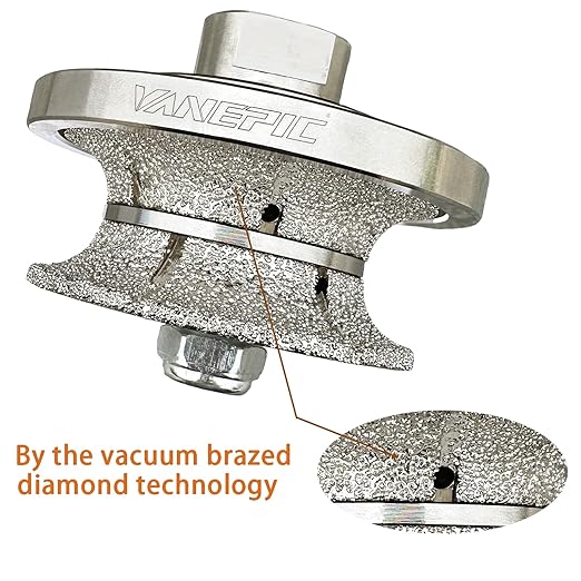 VANEPIC V20 Diamond Full Bullnose Profile Wheel Diamond Hand Profiler Router Bit Wheel Vacuum Brazed with 5/8-11 Thread for Grinder Polisher Granite Marble Concrete and Countertop Edge Shaping