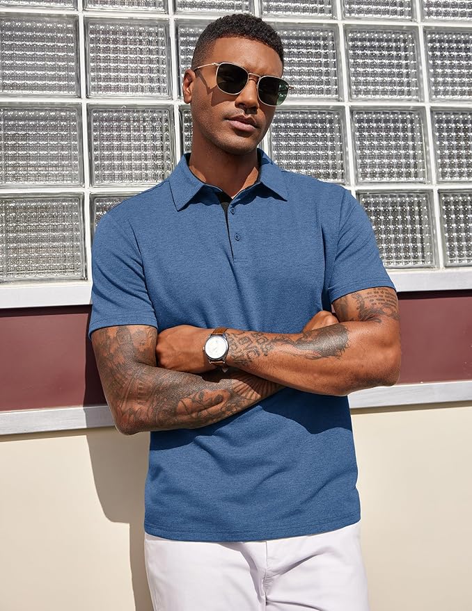 COOFANDY Mens Polo Shirts Short Sleeve Casual Summer Polo Tee Classic Collared Golf Stylish Tops