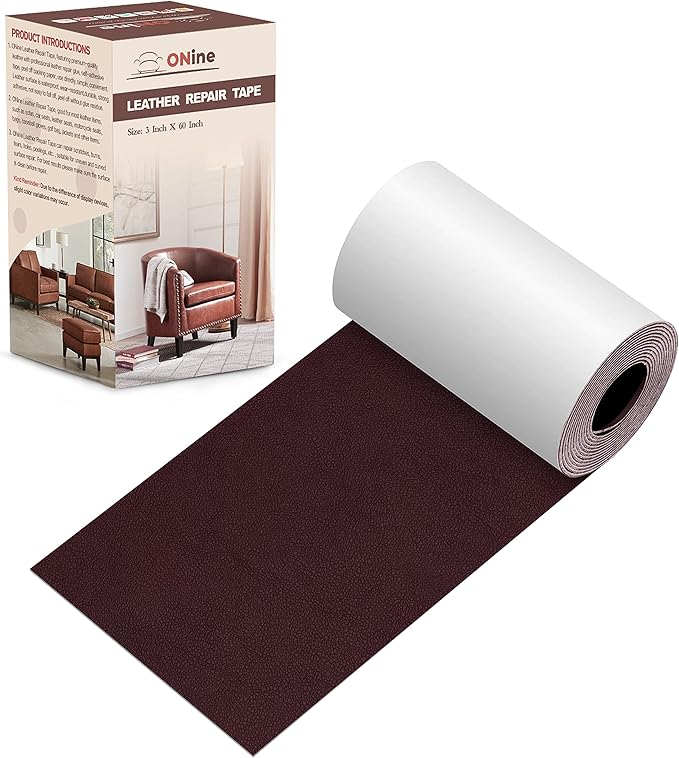 ONine Leather Repair Patch，Leather Repair Tape, 3 x 60 inches Leather Repair Patch for Furniture,Vinyl Repair Kit，Leather Couch Patch，for Sofas, Furniture, Car Seats, Office Chairs(Mulberry)
