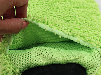 Detailer's Preference Reversible Microfiber Wash and Scour Mitt, Dual-Sided Chenille & Cross-Weave for Car Detailing, Bug Removal, Interior Dusting, Large 8"x10", Lime Green