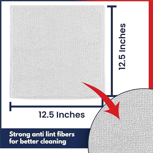 USANOOKS Microfiber Cleaning Cloth - White - 12Pcs (12.5x12.5 inch) High Performance - 1200 Washes, Ultra Absorbent Car Towel Traps Grime & Liquid for Streak-Free Mirror Shine - Car Washing Cloth