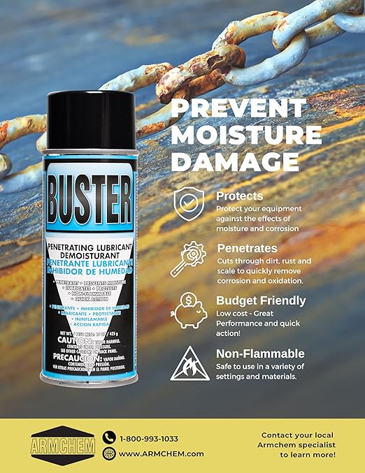 Buster Multi-Purpose Penetrant: Break Free from Corrosion and Rust with Long-Lasting Lubricant, Demoisturant, and Protectant Formula for Tools, Engines, Electrical Equipment, and More.
