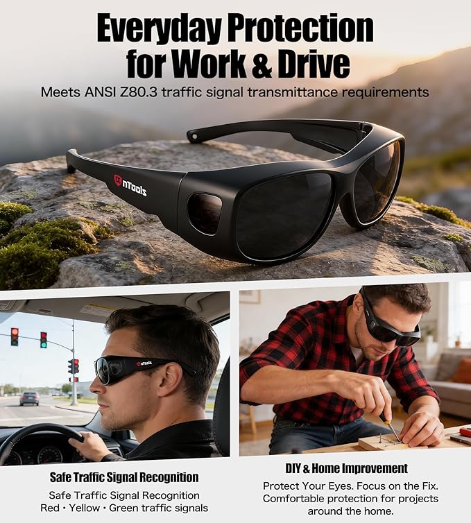 AnTools UV Protection Safety Goggles, ANSI Z80.3-2018 Certified, Impact-Resistant Eyewear for Traffic Signal Recognition, Outdoor Use, Anti-Glare Protective Glasses for Work & Sports