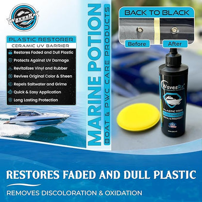 WAVESRX EpicRestore Marine Trim Restorer & Vinyl Protectant | Plastic Restorer for Boats & PWC | Ceramic Coating UV Protection & Boat Cleaner | Boat Cleaning Supplies | Boat Vinyl Cleaner – 8.4 fl oz