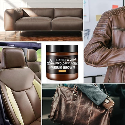 WEYSTOM Leather Recoloring Balm - Medium Brown Leather Repair Kit for Furniture, Dye, Recolor, Renew, Repair & Restore Aged, Faded, Cracked, Peeling and Scuffed