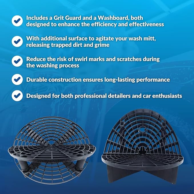 The Original Grit Guard Bucket Insert with Washboard Combo | Removes Dirt from Wash Mitt for Detailing | Car Wash Bucket Insert & Washboard | Black/Black