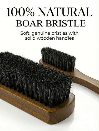 TAKAVU Leather & Upholstery Cleaning Brush Set, 100% Black Boar Bristle, to Clean Car Seats & Leather Sofas, for Alcantara, Interiors, Furniture, Boots, Shoes, Bags and More