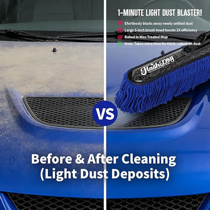 Flash Dog Wood Car Duster & Interior Brush Kit | Scratch-Free Waterless Exterior/Interior Cleaning for Car, SUV, Truck, RV | Waxed Cotton & Microfiber
