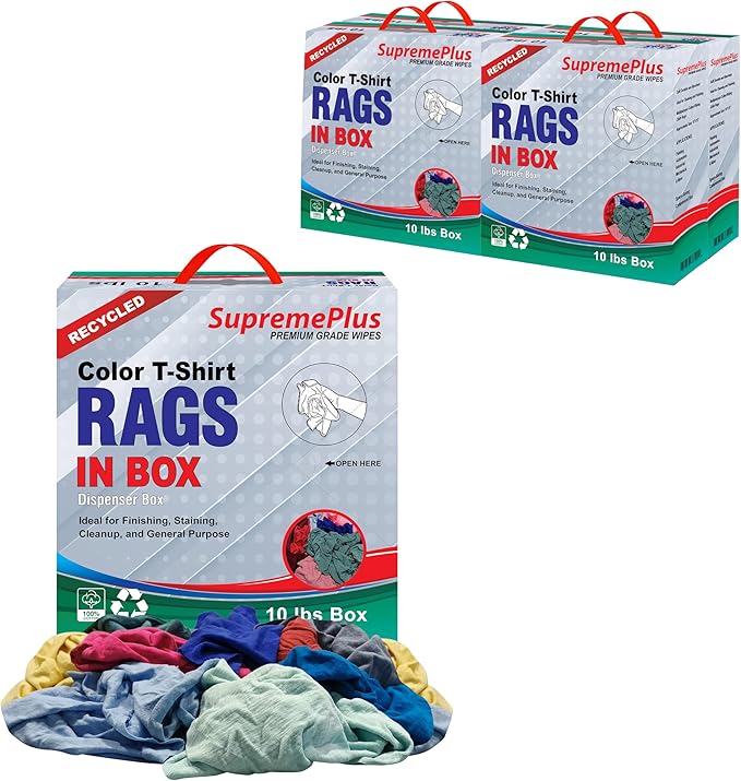 Recycled Color Knit Cleaning Rags (10 lbs. Compressed Box - Pack of 4) – Shop Cloths Bulk for Workshops, Mechanics, Painters, and Home Use, Multipurpose Cotton T-Shirt Rags