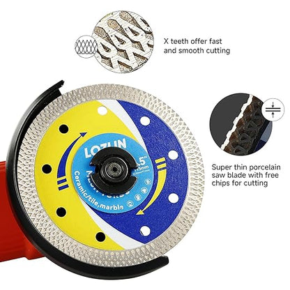 LOZLIN 3-Pack 4.5" Diamond Multi-Purpose Saw Blades - Heavy Duty Angle Grinder Discs for Cutting Marble/Quartz/Stone/Tile/Metal/Plastic (Blue Rippled, 3)