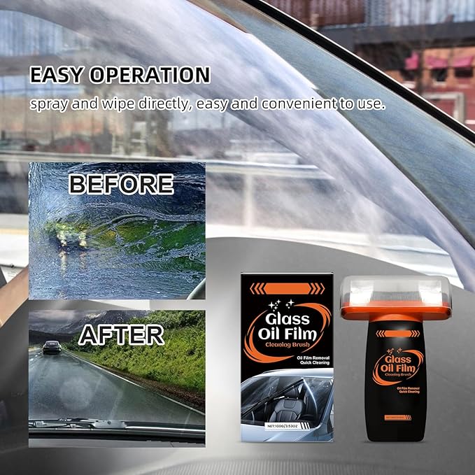 Glass Emulsion, Oil Film Remover for Car Window, 100g Roll-On Glass Emulsion Cleaner Compound with Cleaning Board, Improve Windshield Clarity for Safe Driving 2pcs