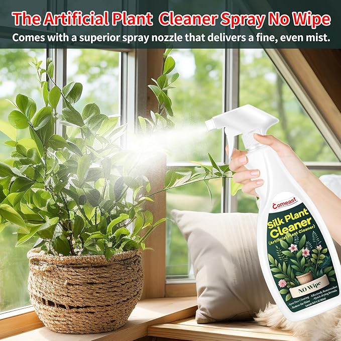 comeast Silk Plant Cleaner Spray No Wipe, Artificial Plant Cleaner and Silk Flower Cleaner Spray, Silk Flower Cleaner Spray No Wipe Spray Away Dust Remover, Drips Dry Faux Plant Spot16.91 Fl oz