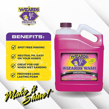 Wizards Car Wash - Super Concentrated Car Wash Soap - No Salt Biodegradable Car Wash Soap With Thick Foam - Exterior Care Products For Marine Use - Foam Cannon Soap For Car Washing Supplies - 1 Gallon