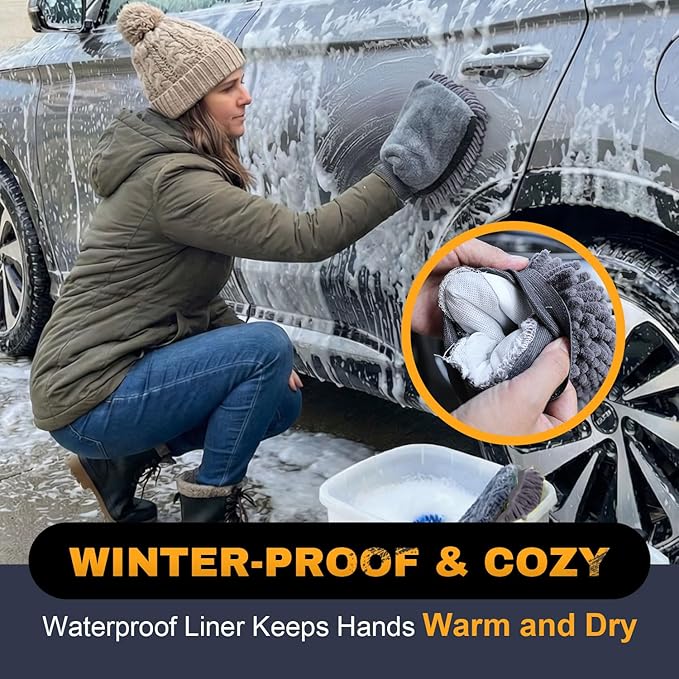 Premium Car Wash Mitts (2-Pack), Scratch-Free 2-in-1 Dual-Side Chenille Microfiber Gloves for Auto Detailing, Safe on Paint, Glass, Chrome – for Cars, Trucks, SUVs, RV & Motorcycle (Grey)