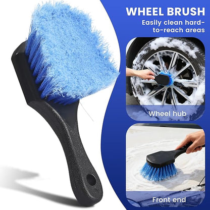 Car Wash Brush with Long Handle, 60'' Car Wash Mop, 7Pcs Chenille Microfiber Cars Washing Kit with Window Squeegee/Microfiber Towels /Wheel Brush for Cars RV Truck Boat Floor Window, Blue