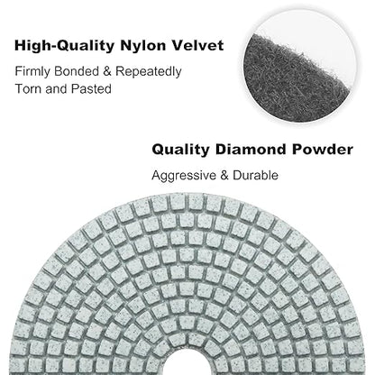 Waies 11 PCS 5 Inch Diamond Polishing Pads Kit Wet/Dry 50-10000 Grit for Concrete,Stone Edge,Granite,Tile,Marble,Rock,Countertop,Quartz,for Drill Grinder Polisher