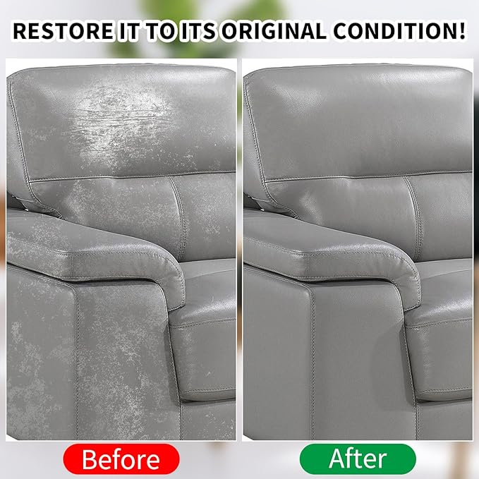 WEYSTOM Leather Recoloring Balm, 12oz Large Size Leather Dye, Color Restorer, Scratch Repair, Furniture & Couch Restorer Kit, Repair Kit for Furniture(Gray)