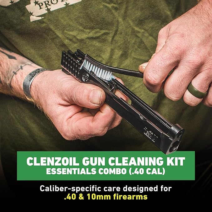CLENZOIL Field & Range Pistol & Rifle Essentials Gun Cleaning Kit | CLP Spray & Oiler with Bore Cleaner | Clean, Lubricate & Protect | Nylon Brush, Bore Swabs & Microfiber