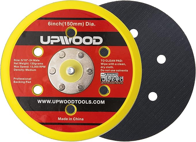UPWOOD 2 pcs 6 in 6 Holes Hook and Loop Backing Pad for Air Sander Polisher, 5/16"-24 Thread Max 13000RPM DA Sanding Pad