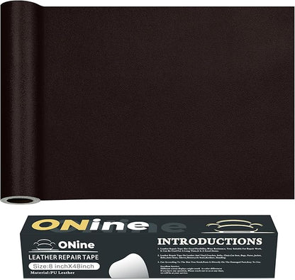 ONine Leather Repair Tape,Self Adhesive Leather Repair Patch,Leather Patches for Furniture,Sofa,Car Seats,Office Chair. Vinyl Repair Kit 8x48in(Dark Brown-Fine Grain)