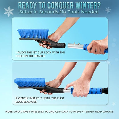 EcoNour 27" Aluminum Car Snow Scraper and Brush (Orange, Red, Green & Blue) | Weaved Bristle Head with Metal Body Ice Scraper for Car Windshield | Ice Scraper with Foam Grip Winter Accessory | 4 Pack