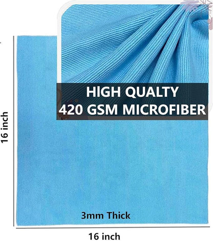 Microfiber Towels,10-Pack,16"x16",420GSM Edgeless,Soft Absorbent,Scratch-Free,Lint-Free,Professional Car Detailing Cloths,Home Cleaning Rays,Sky Blue