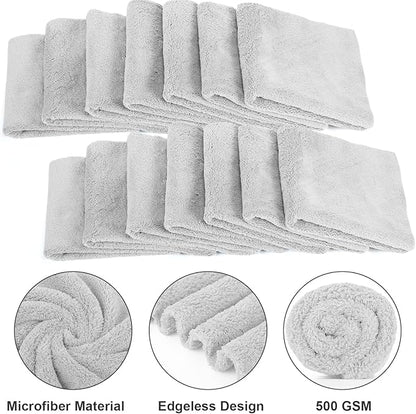 Shimeyao 30 Pcs 16 x 16 Inch Edgeless Microfiber Plush Towels for Cars Detailing Drying Wash Polishing Absorbent Cleaning Cloths, 500 GSM (16 x 16 Inch, Light Gray, 30 Pcs)