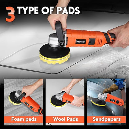 Buffer Polisher, Powerful Buffer Waxer, 7 Variable Speed 1000-3500 RPM,Rotary Polisher with 6" and 7" Backing Plate, 1580W Rotary Polisher for Car Polishing, Waxing, Glaze, Sanding